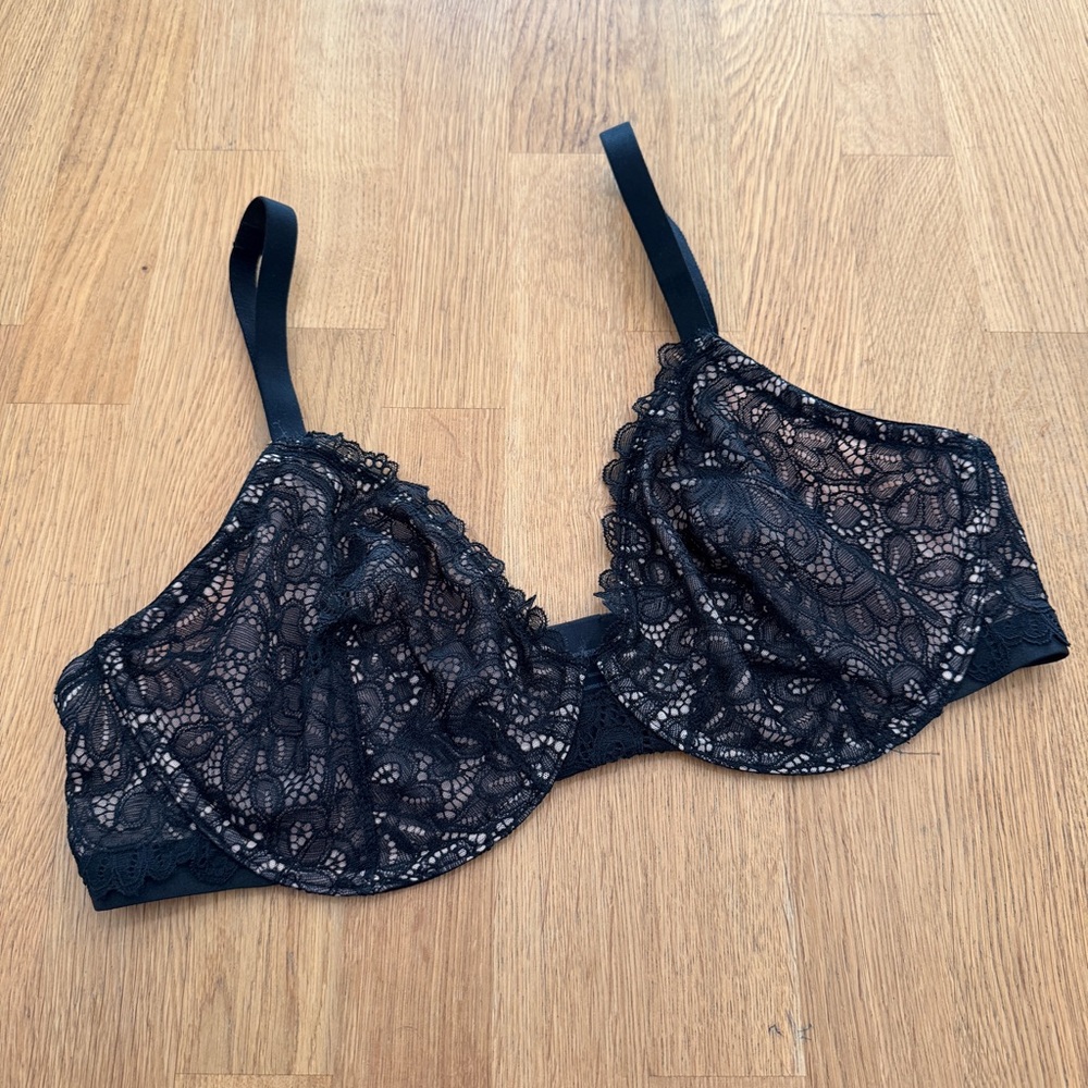 Soma 36DD Black Lace Unlined Underwire Plunge Bra